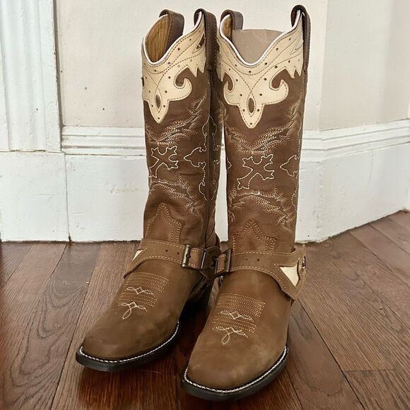 Minotauro Western Leather Cowgirl Boots Brown & Cream Size 6.5 NEW in Box - Picture 9 of 16